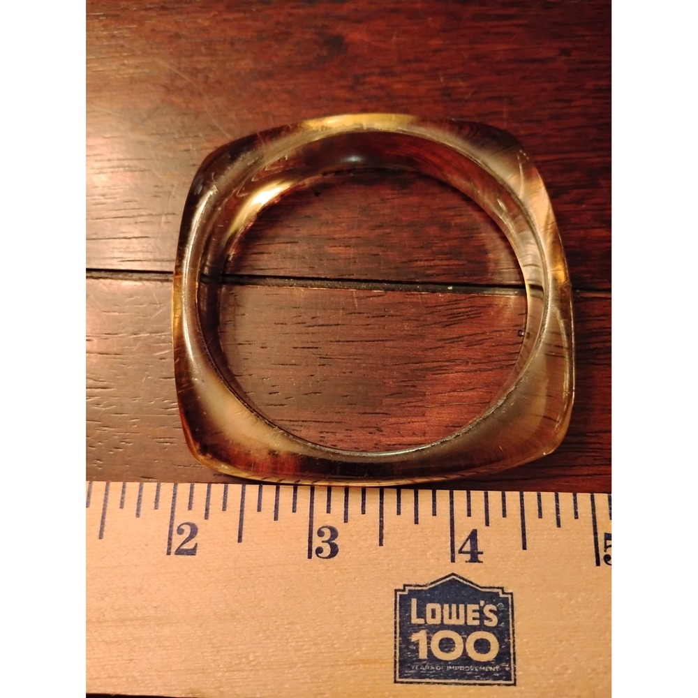 Vintage‎ Amber Resin Square Bangle Bracelet Translucent Chunky Geometric Jewelry